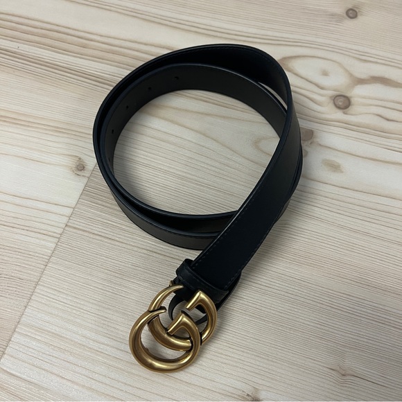 Gucci Black LEATHER BELT WITH DOUBLE G BUCKLE 1" Width Sz 85 - Picture 6 of 10